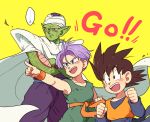  +++ ... 3boys :d black_eyes black_hair blue_eyes cape child clenched_hands crossed_arms dougi dragon_ball dragonball_z green_skin happy looking_away male_focus multiple_boys namek nervous open_mouth pants piccolo pointing pointy_ears purple_pants short_hair simple_background smile son_goten spiky_hair sweatdrop text thought_bubble tkgsize trunks_(dragon_ball) turban wristband yellow_background 