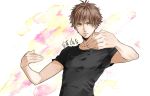  1boy ballroom_e_youkoso brown_hair hikarusorano hyoudou_kiyoharu looking_at_viewer male_focus solo translation_request upper_body yellow_eyes 