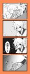  2boys 4koma :3 ahoge comic covering covering_face detached_sleeves kagamine_len kotatsu male_focus mizuhoshi_taichi multiple_boys oliver_(vocaloid) orange_background pillow simple_background sleeping sparkle table vocaloid 