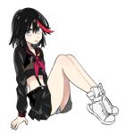  1girl black_hair black_serafuku crop_top kill_la_kill looking_at_viewer matoi_ryuuko o-nashi_neko senketsu serafuku sitting solo streaked_hair tagme transparent_background 