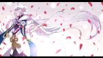  1boy fate/grand_order fate_(series) gyuunyuu_(060828) hands highres letterboxed long_hair male_focus merlin_(fate/stay_night) petals robe solo very_long_hair wavy_hair white_clothes white_hair 