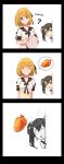  10s 2girls 3koma ^_^ absurdres black_hair blonde_hair closed_eyes comic commentary commentary_request english enterprise_(pacific) food hat highres kantai_collection long_hair multiple_girls o_o short_hair sima_naoteng smile turkey_(food) twintails violet_eyes yellow_eyes zuikaku_(kantai_collection) 