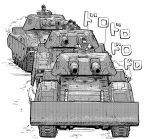  3boys greyscale ground_vehicle gundam military military_vehicle monochrome motor_vehicle multiple_boys orzer tank type_61_(gundam) 