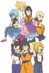  3girls 5boys android_18 annoyed aqua_eyes armor arms_behind_back baby bald belt black_eyes black_hair black_shirt black_shoes blonde_hair blue_eyes blue_hair boots bulma chi-chi_(dragon_ball) child chinese_clothes closed_eyes couple dougi dragon_ball dragonball_z earrings eyebrows_visible_through_hair father_and_son frown gloves hand_on_own_face hands_on_hips happy highres jewelry kuririn looking_at_another looking_at_viewer looking_away looking_down mother_and_son multiple_boys multiple_girls necklace open_mouth outstretched_arms outstretched_hand pants pearl_necklace serious shirt shoes short_hair simple_background sitting smile son_gohan son_gokuu spiky_hair standing super_saiyan sweatdrop text tied_hair tkgsize trunks_(dragon_ball) vegeta waistcoat white_background white_shirt wristband 