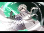  1boy armor bedivere blonde_hair braid cape fate/stay_night fate_(series) gauntlets green_eyes gyuunyuu_(060828) hair_up letterboxed long_hair magic male_focus solo twintails white_hair 