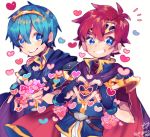  2boys armor blue_eyes blue_hair cape fire_emblem fire_emblem:_fuuin_no_tsurugi fire_emblem:_mystery_of_the_emblem gloves headband male_focus marth multiple_boys open_mouth redhead repikinoko roy_(fire_emblem) short_hair super_smash_bros. 