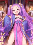  1girl bare_shoulders breasts collarbone dress fang fate/grand_order fate_(series) japanese_clothes kinnotama_(erokosei) long_hair looking_at_viewer looking_down open_mouth purple_hair robe small_breasts twintails very_long_hair violet_eyes wu_zetian_(fate/grand_order) 
