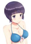  1girl aqua_bikini bangs bikini bikini_top blunt_bangs breasts cleavage eromanga_sensei front-tie_top lasu medium_breasts purple_hair senju_muramasa short_hair simple_background solo swimsuit upper_body violet_eyes white_background 