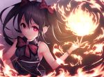  1girl bare_shoulders black_hair eyebrows fringe hair_between_eyes hair_ribbon heart heart_eyes kokkeina_budou long_hair looking_at_viewer magic original red_eyes ribbon smile upper_body 