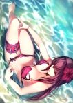  1girl artist_name bikini breasts cleavage collarbone day fate/grand_order fate_(series) flower from_above full_body hair_flower hair_ornament kyouya_(mukuro238) large_breasts legs_crossed long_hair navel ocean outdoors partially_submerged purple_bikini purple_hair scathach_(fate/grand_order) scathach_(swimsuit_assassin)_(fate) sitting solo swimsuit thigh_strap violet_eyes water 