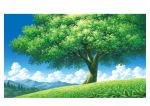  blue_sky clouds commentary_request forest grass hariken highres leaf meadow mountain nature no_humans original outdoors scenery sky tree white_border 