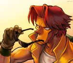  1boy dated gloves male_focus metal_slug pointy_nose red_eyes redhead sasisage sideburns solo sunglasses sunglasses_removed tarma_roving 