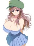  1girl arm_behind_back bare_shoulders blue_eyes breasts cleavage hat highres huge_breasts long_hair looking_at_viewer masao original redhead simple_background skirt solo white_background 