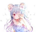  1girl :3 animal_ears blue_hair blush crescent dohj00 jewelry long_hair looking_at_viewer necklace original red_eyes upper_body water_drop white_background 