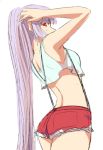  1girl adjusting_hair alternate_hairstyle ass back crop_top crop_top_overhang fujiwara_no_mokou long_hair looking_at_viewer looking_back miyo_(ranthath) red_eyes short_shorts shorts silver_hair simple_background sketch solo suspenders touhou very_long_hair white_background 