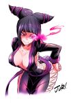  1girl alternate_costume black_hair covered_nipples drill_hair evil_smile glowing glowing_eye han_juri leaning_forward looking_down marimo_(yousei_ranbu) pose revealing_clothes smile solo street_fighter street_fighter_iv_(series) twin_drills 