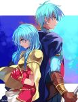  1boy 1girl 2900cm aqua_hair armor blue_eyes blue_hair brother_and_sister cape eirika ephraim fingerless_gloves fire_emblem fire_emblem:_seima_no_kouseki gloves green_hair long_hair siblings skirt sword weapon 