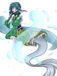  :o absurdres blue_eyes blue_hair dress green_dress highres mermaid milkyteaart monster_girl wakasagihime water 