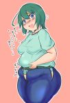  ass belly belly_grab belly_peek belt big_belly blush breasts fat fat_folds huge_ass medium_breasts muffin_top nengorogoro open_mouth plump short_hair sweat thick_thighs thighs torn_clothes undersized_clothes 