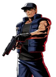  baseball_cap clark_still gun handgun hat metal_slug metal_slug_attack official_art pistol sunglasses tank_top the_king_of_fighters vest weapon 