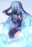  1girl aqua_(fire_emblem_if) blue_hair dress fire_emblem fire_emblem_if headdress jewelry kibou-dere lace long_hair looking_at_viewer necklace solo veil water yellow_eyes 