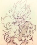  2boys :o dragon_ball dragonball_z father_and_son hand_on_another&#039;s_back hug looking_at_another majin_vegeta male_focus monochrome multiple_boys open_mouth simple_background smile spiky_hair super_saiyan sweatdrop tkgsize traditional_media trunks_(dragon_ball) vegeta 