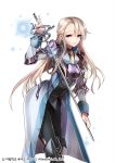  1girl blonde_hair blue_eyes boots coat copyright_name high_heel_boots high_heels holding holding_sword holding_weapon interitio official_art sid_story solo sword weapon 