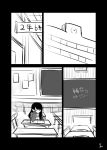  1girl classroom clock comic commentary_request greyscale highres long_sleeves mochi_au_lait monochrome original school sleeves_past_wrists translation_request yuri 
