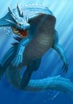  blue bubble dragon glowing glowing_eyes lagiacrus monster_hunter no_humans ocean scales solo underwater wasabi60 yellow_eyes 