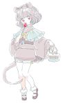  animal_ears basket candy_apple food grey_hair japanese_clothes kimono looking_at_viewer mary_janes mitsumoto_jouji mouse mouse_ears mouse_tail nazrin red_eyes shoes short_hair tail touhou 