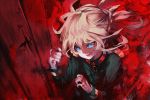  1girl blonde_hair blood blue_eyes commentary_request crying crying_with_eyes_open iron_cross long_hair long_sleeves military military_uniform open_mouth red solo tanya_degurechaff tears teeth uni_(bom19850101) uniform youjo_senki 