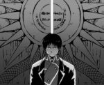  1boy black_eyes black_hair coat door fullmetal_alchemist looking_at_viewer mattsu roy_mustang serious solo_focus standing uniform 