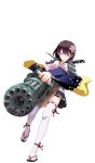  1girl brown_hair flower full_body gatling_gun gun hair_flower hair_ornament holding holding_gun holding_weapon kagoshima_(oshiro_project) official_art oshiro_project oshiro_project_re red_eyes short_hair thigh-highs transparent_background tsukumo weapon 