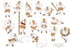  1boy aang avatar:_the_last_airbender avatar_(series) bald character_sheet chibi eating element_bending fighting_stance glowing glowing_eyes highres looking_at_viewer momo_(avatar) monochrome multiple_views nemurism sitting solo staff tattoo wind 