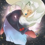  1girl blue_eyes dress facial_mark forehead_mark glowing glowing_eyes inuyasha long_hair necklace_removed open_mouth solo tsubaki_(inuyasha) very_long_hair white_hair yushishi 