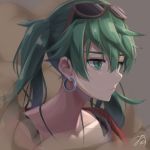  1girl absurdres earrings green_eyes green_hair hatsune_miku highres jewelry mirea necklace solo suna_no_wakusei_(vocaloid) sunglasses sunglasses_on_head twintails vocaloid 