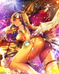  1girl animal_ears arms_up ass bare_shoulders blue_nails blush breasts company_name dark_skin eu_(euspia) eyebrows_visible_through_hair jewelry large_breasts long_hair looking_at_viewer maboroshi_juuhime nail_polish parted_lips purple_hair sideboob solo tail yellow_eyes 