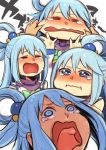  1girl aqua_(konosuba) blue_eyes blue_hair cheek_pull crying crying_with_eyes_open kono_subarashii_sekai_ni_shukufuku_wo! open_mouth screaming source_request tears 