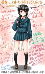  1girl aqua_skirt braid harusame_nuko highres kantai_collection kitakami_(kantai_collection) loafers looking_at_viewer ribbon school_uniform shoes short_hair translation_request 