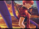  1boy armor back clouds cloudy_sky fingerless_gloves fire_emblem fire_emblem_echoes:_mou_hitori_no_eiyuuou gloves highres lukas_(fire_emblem) male_focus matumuraaaa polearm red_eyes redhead sky solo spear upper_body weapon 