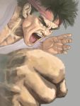  1boy :o black_hair clenched_hand furrowed_eyebrows hands male_focus red_headband ryuu_(street_fighter) shouting solo street_fighter takeda_(ub060348) 