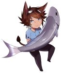  10s 1boy absurdres animal_ears blue_eyes brown_hair cat_ears cat_tail chibi eliezela_shinjae final_fantasy final_fantasy_xiv fish freckles goggles goggles_on_head highres looking_at_viewer miqo&#039;te signature solo tail transparent_background 