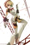  1girl aegis_(persona) android ass blonde_hair blue_eyes breasts bullet girder headphones highres medium_breasts no_feet persona persona_3 robot_joints rtil short_hair solo 