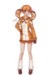  1girl arm_at_side brown_eyes brown_shoes earrings female full_body hand_on_hip jewelry kasuka108 orange_hair orange_skirt personification pokemon raichu school_uniform serafuku shoes skirt socks solo standing white_legwear 