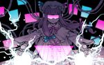  1girl fingerless_gloves gloves hair_ribbon hat holographic_interface holographic_monitor long_hair magic meitei mob_cap patchouli_knowledge purple_hair ribbon solo touhou visor 
