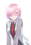  1girl blush breasts collared_shirt eyebrows_visible_through_hair fate/grand_order fate_(series) glasses hair_over_one_eye highres hofumaso large_breasts long_sleeves looking_at_viewer mash_kyrielight parted_lips pink_eyes pink_hair red_neckwear shirt short_hair solo upper_body 