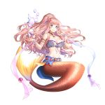  1girl bead_bracelet beads blue_eyes bracelet breasts cleavage floating_hair full_body high_ponytail highres jewelry large_breasts long_hair marmalade_(valkyrie_connect) melma mermaid monster_girl pink_hair scales seashell shell smile solo split_tail starfish valkyrie_connect 