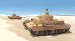  beret desert ground_vehicle hat headphones military military_uniform military_vehicle motor_vehicle original rokuwata_tomoe tank uniform valentine_(tank) 