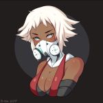  1girl 2017 5-ish breasts cleavage elbow_gloves gas_mask gloves light_blue_eyes short_hair white_hair 
