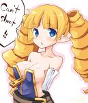  1girl alternate_breast_size archer_(disgaea) arms_behind_back bare_shoulders blonde_hair blue_eyes breasts chestnut_mouth collarbone disgaea drill_hair iwasi-r large_breasts long_hair looking_at_viewer pointy_ears sideboob solo twin_drills upper_body 